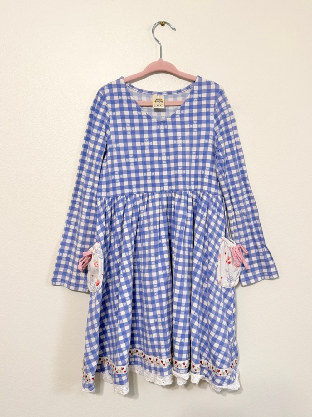 Wildflowers Gingham Dress Size 8 Girl’s Blue Hearts Spring Floral Ladybug